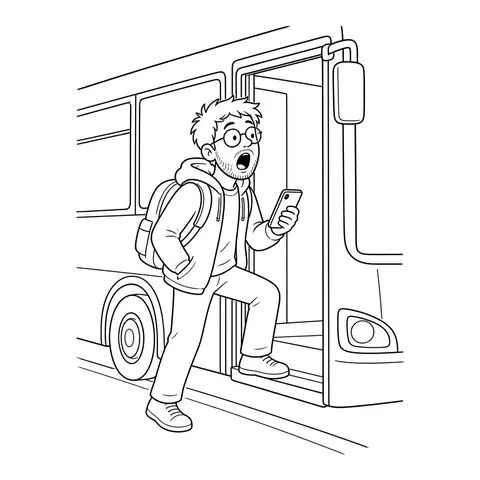 Morten steigt in den Bus.